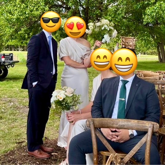 Amsale Pryce Off-Shoulder Satin Column Gown - Picture 7 of 7